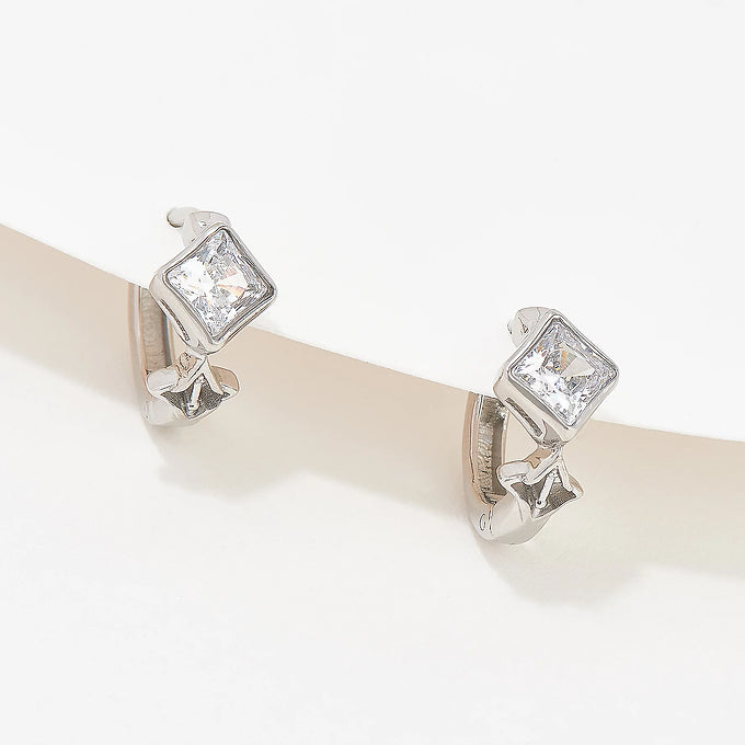 VALENCIA KEY Key to Light Huggie Hoop Earrings - Silver