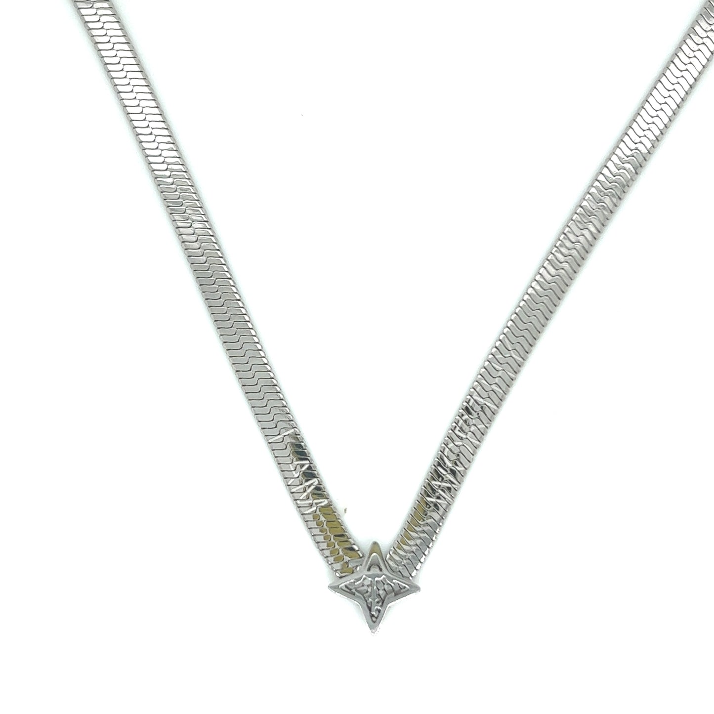 VALENCIA KEY I AM WORTHY HERRINGBONE Necklace Silver Tone