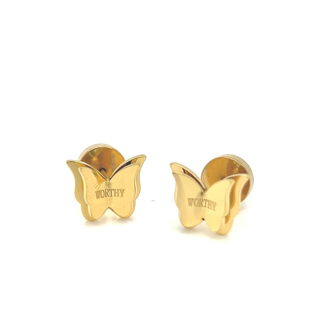 WORTHY Butterfly Stud Earrings Gold Tone