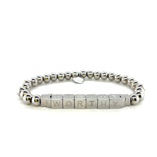 (Pre Order - ships in 5 weeks from your purchase date) WORTHY Silver Tone Metal Beaded Bracelet