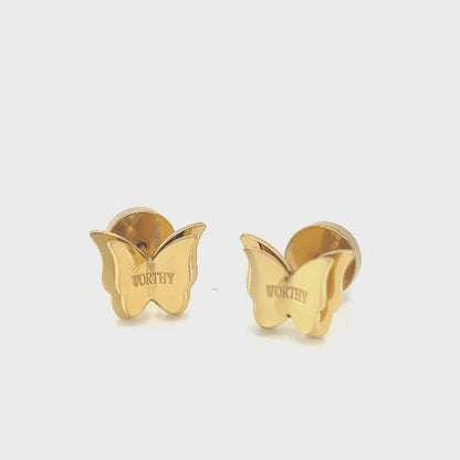 WORTHY Butterfly Stud Earrings Gold Tone