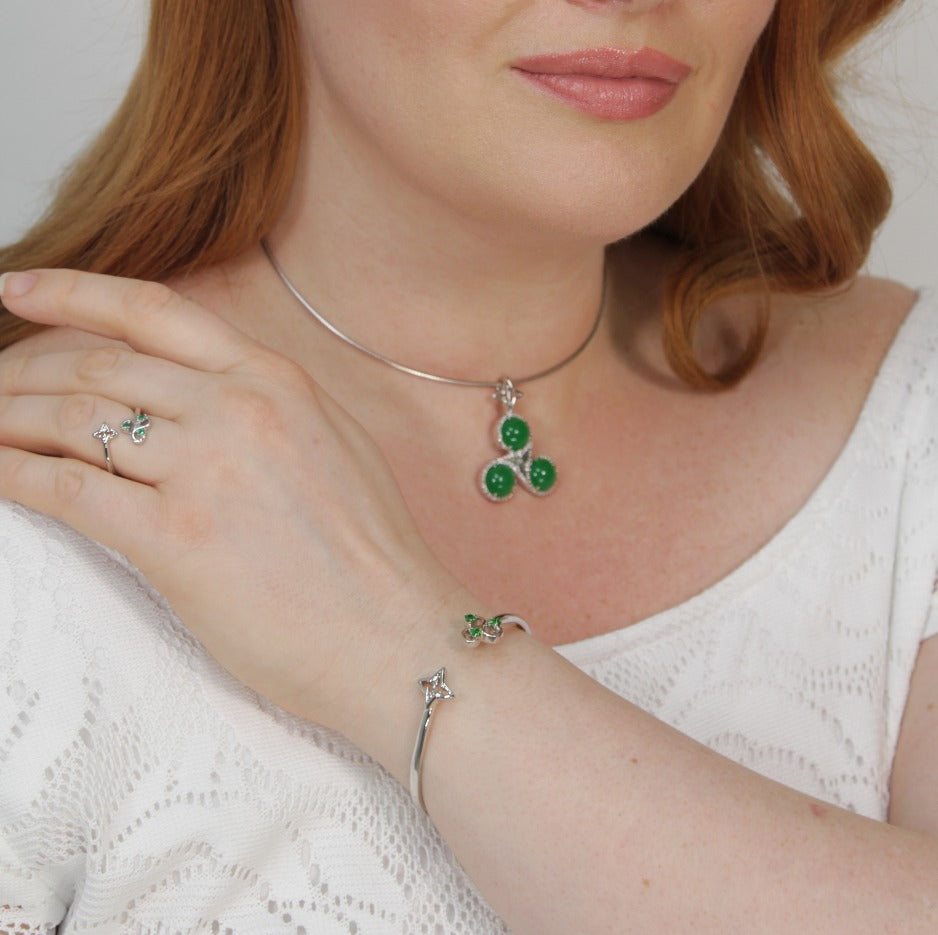 Gratitude Ring Silver Tone w/ Green Crystal