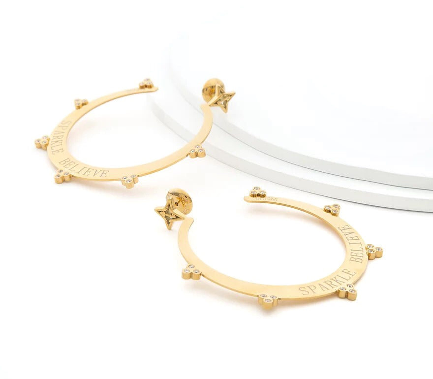 VALENCIA KEY Sparkle Believe 3" Large Hoop Earrings Gold Tone