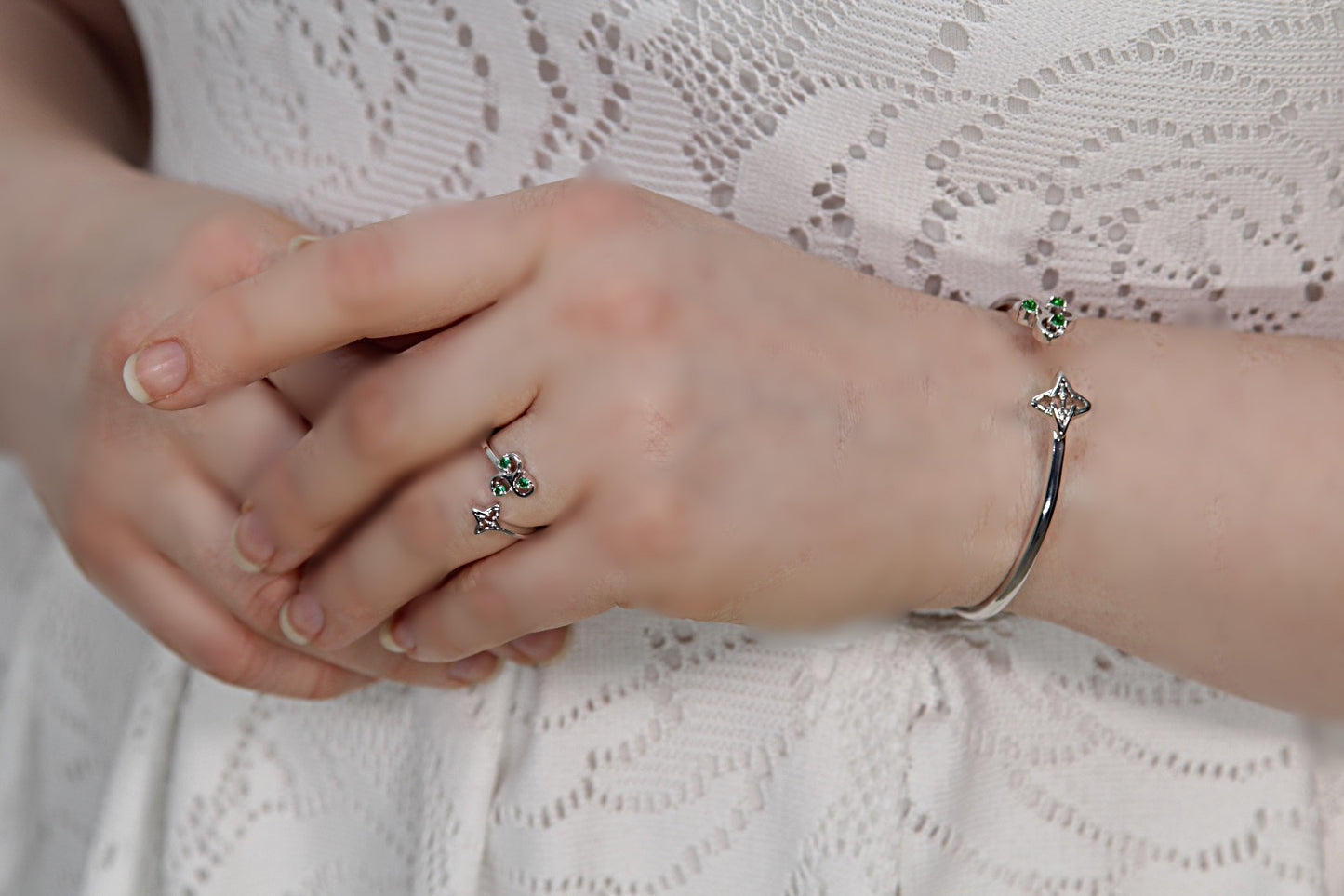Gratitude Ring Silver Tone w/ Green Crystal