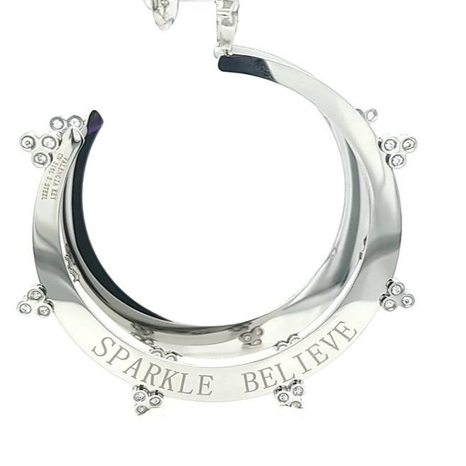 VALENCIA KEY Sparkle Believe 3" Large Hoop Earrings Silver Tone