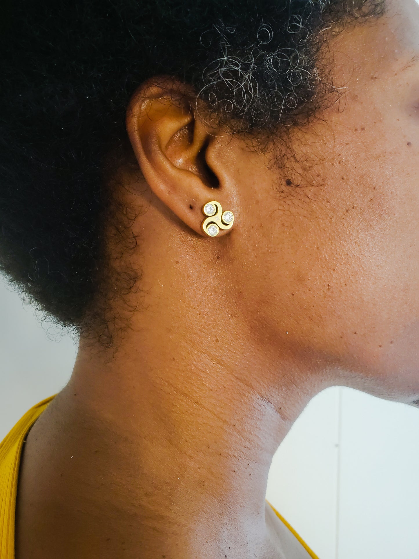 Gratitude Stud Stud Earrings Gold Tone White CZ Stones