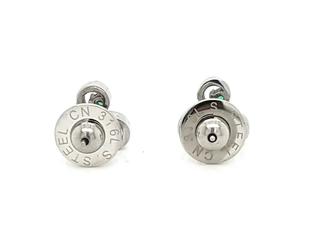 Gratitude Studs Earrings Silver Tone Green Stones