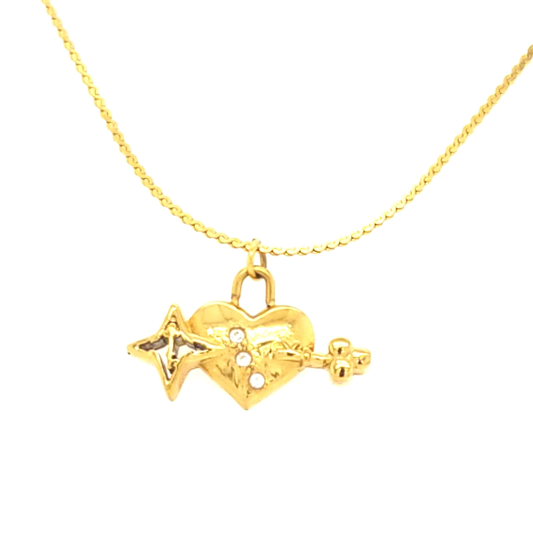 Key to My Heart Light of My Life Necklace Gold Tone