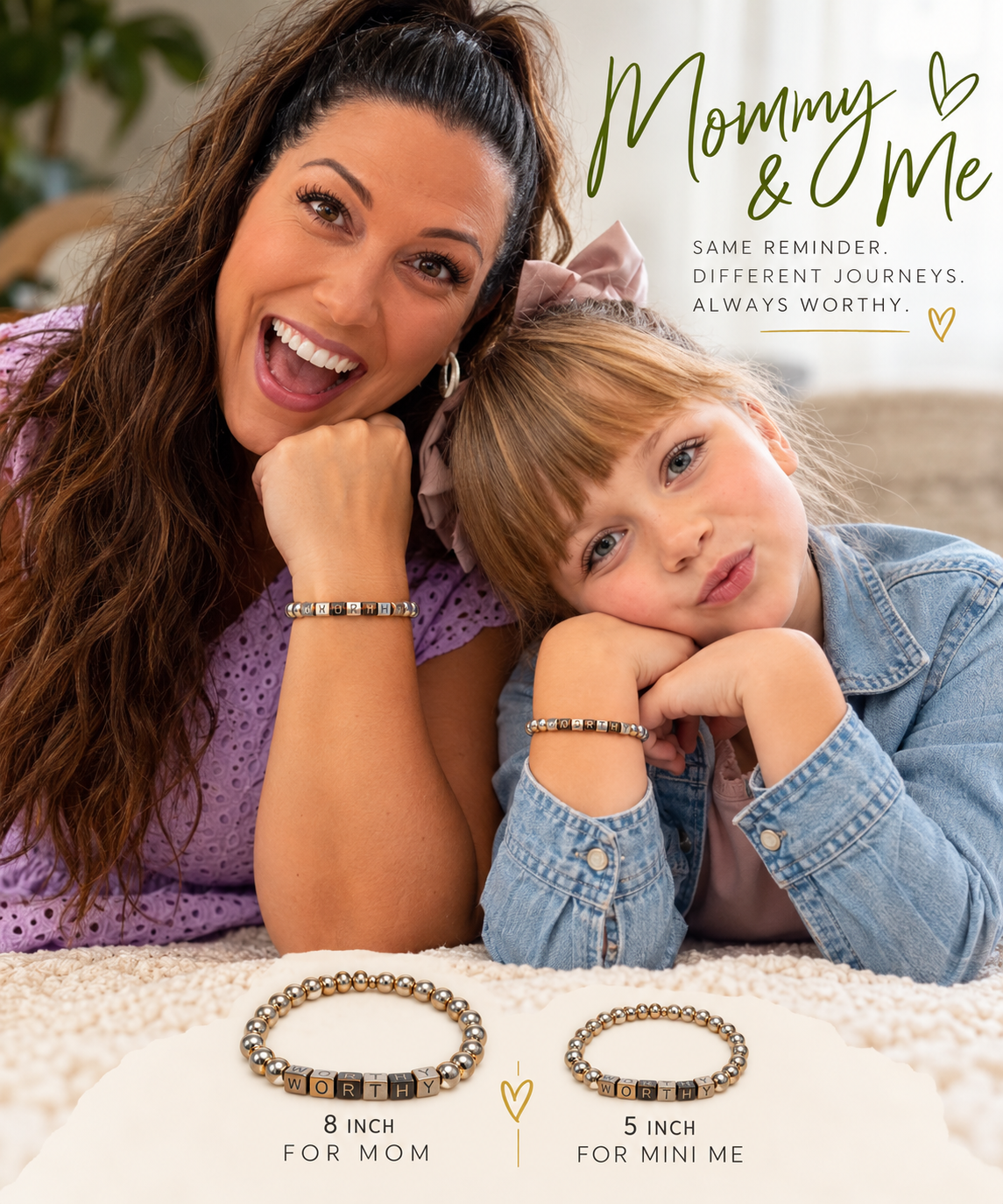 VALENCIA KEY WORTHY Mommy & Me Bracelet Set – Silver Tone | 5" + 8"