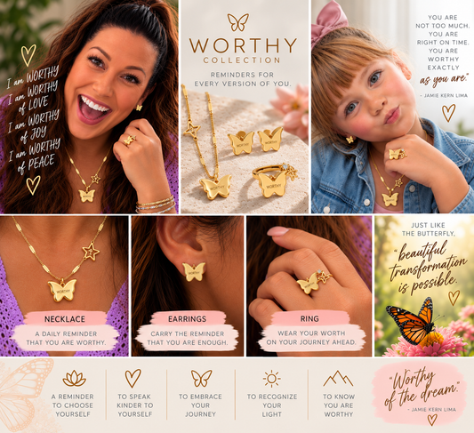 VALENCIA KEY WORTHY Butterfly Jewelry Collection – Gold Tone Necklace, Earrings & Ring Set