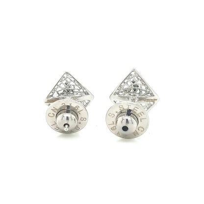 Rooted Small Stud Earrings Silver Tone