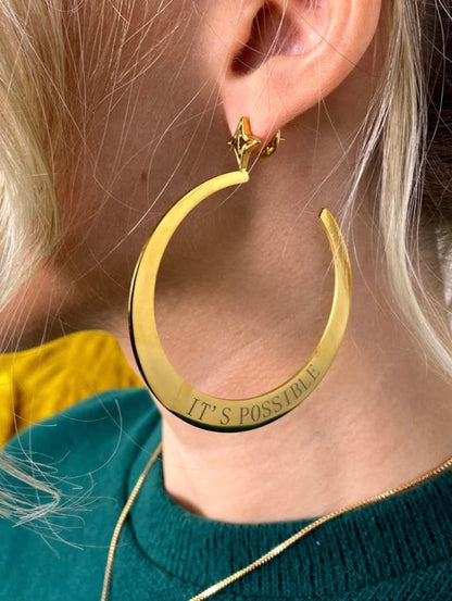 It's Possible 3" Large Hoop Earrings Gold Tone