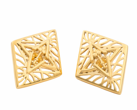 VALENCIA KEY Rooted Statement Size Stud Earrings Gold Tone